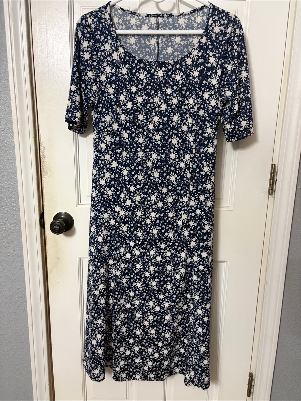 Women's Navy Blue Floral Midi Dress